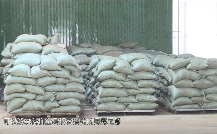 造粒機(jī)生產(chǎn)下來(lái)的生物質(zhì)燃料顆粒，可以解決全縣煙農(nóng)烘烤的用煤之急，用它替代煤來(lái)烤煙，可以解決2萬(wàn)畝烤煙的烘烤燃料.jpg